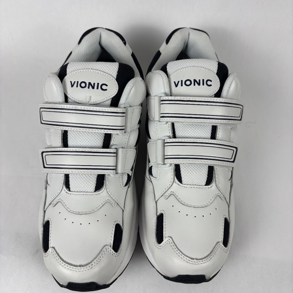 Vionic, Men’s Leather Walking Shoes/Sneakers, White Blue, Size 12W Velcro Straps - Picture 3 of 9